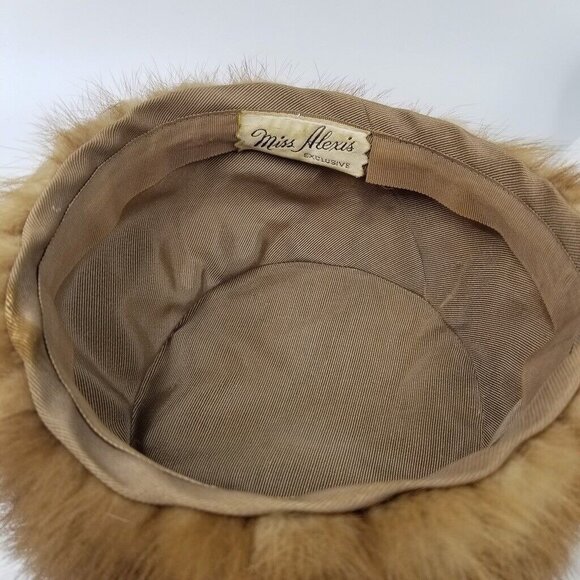 Vintage 60s Miss Alexis Mink Hat Fitted Beanie Brown Fur 7" - Picture 6 of 8